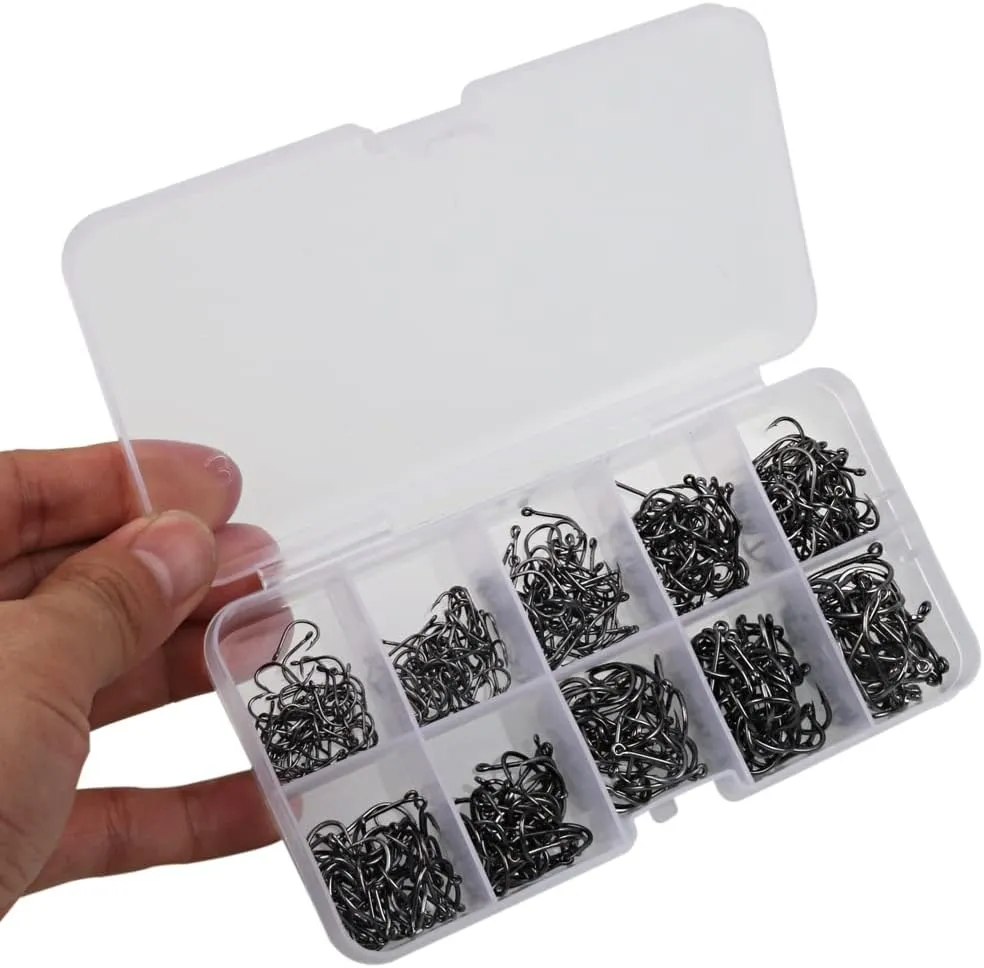 Kit de anzóis Sougayilang de aço carbono com caixa plástica organizadora