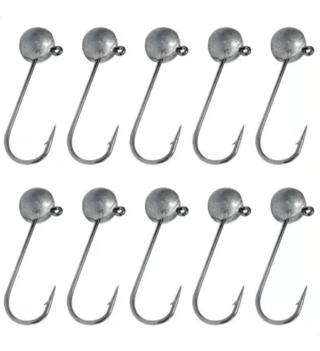 Kit de 10 jig heads Suzana Iscas com anzol 2/0 e pesos variados, sem pintura