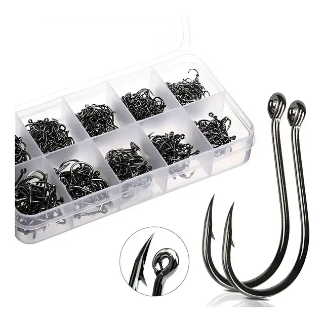 Kit 600 Anzóis Aço Carbono Preto #3 ao #12 com caixa