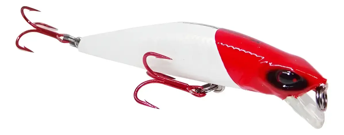 Isca de meia-água Marine Sports Raptor Minnow 70 com garatéias vermelhas