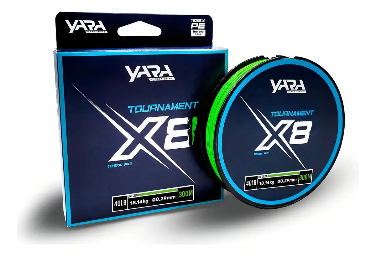 Embalagem e bobina verde da linha multifilamento Yara Tournament X8