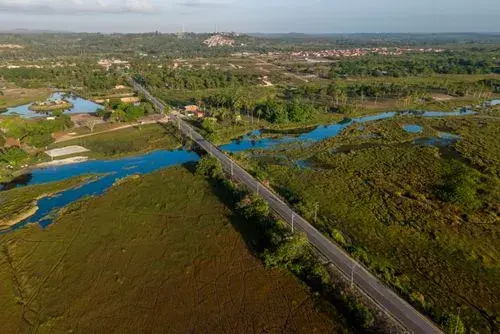 Águas calmas do Rio Betume entre a vegetação de várzea, em Sergipe